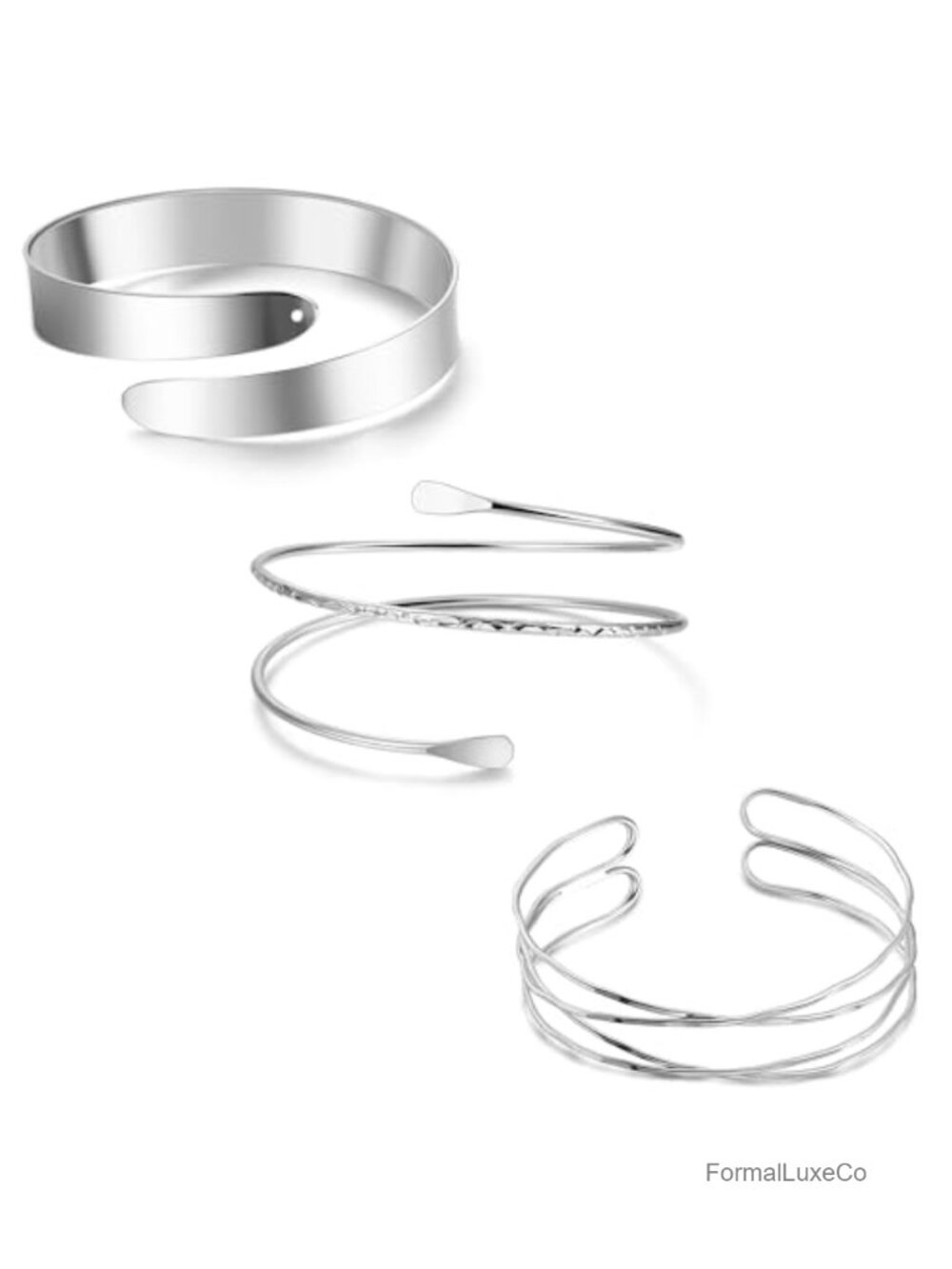 3Pcs Adjustable Minimalist Gold Coil Arm Cuff Bangle Set